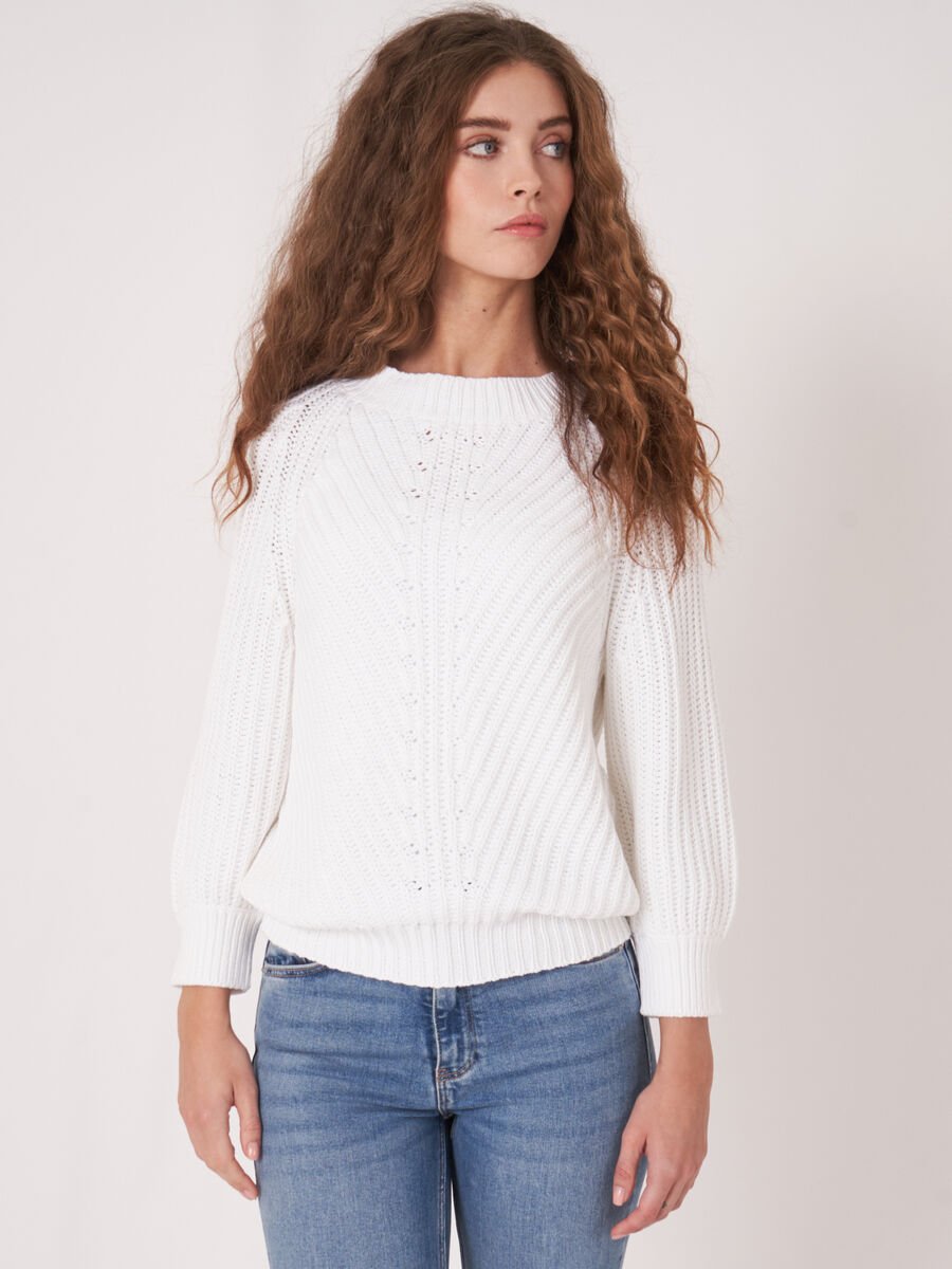 Chunky rib knit short puff sleeve sweater image number 0