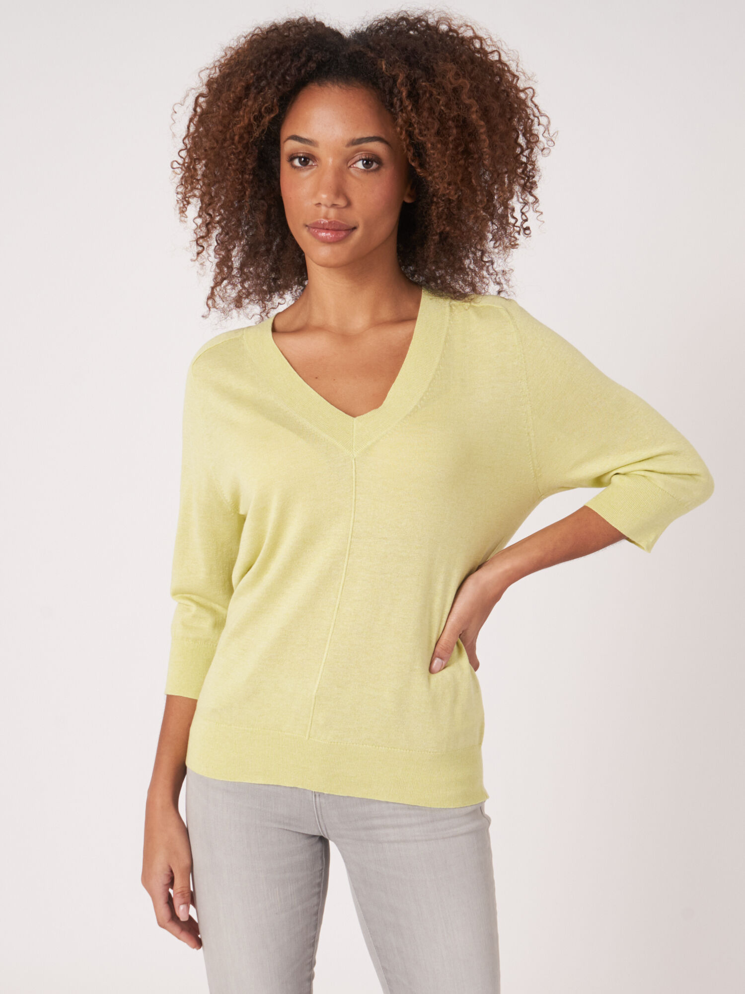 Elbow sleeve cashmere silk blend sweater