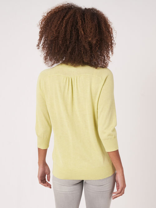 Elbow sleeve cashmere silk blend sweater