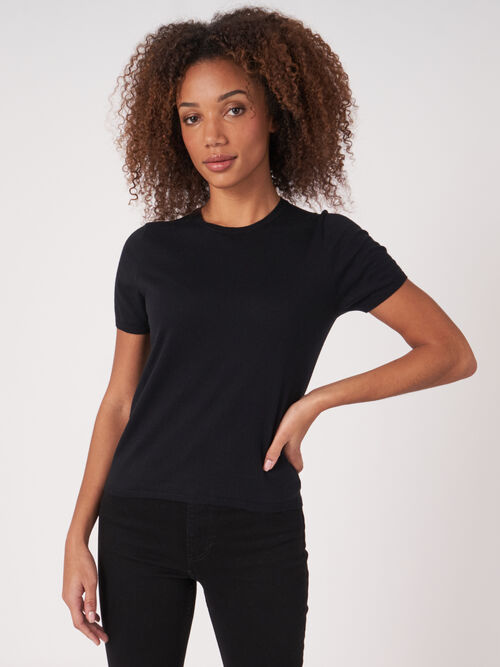 Super fine knit cashmere silk blend knitted T-shirt