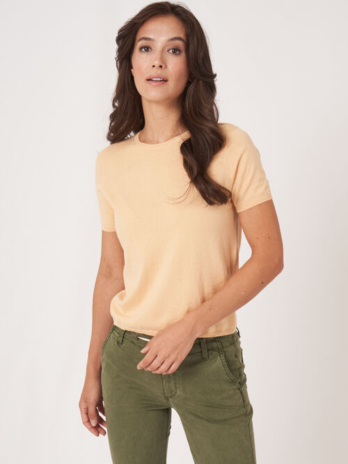 Super fine knit cashmere silk blend knitted T-shirt