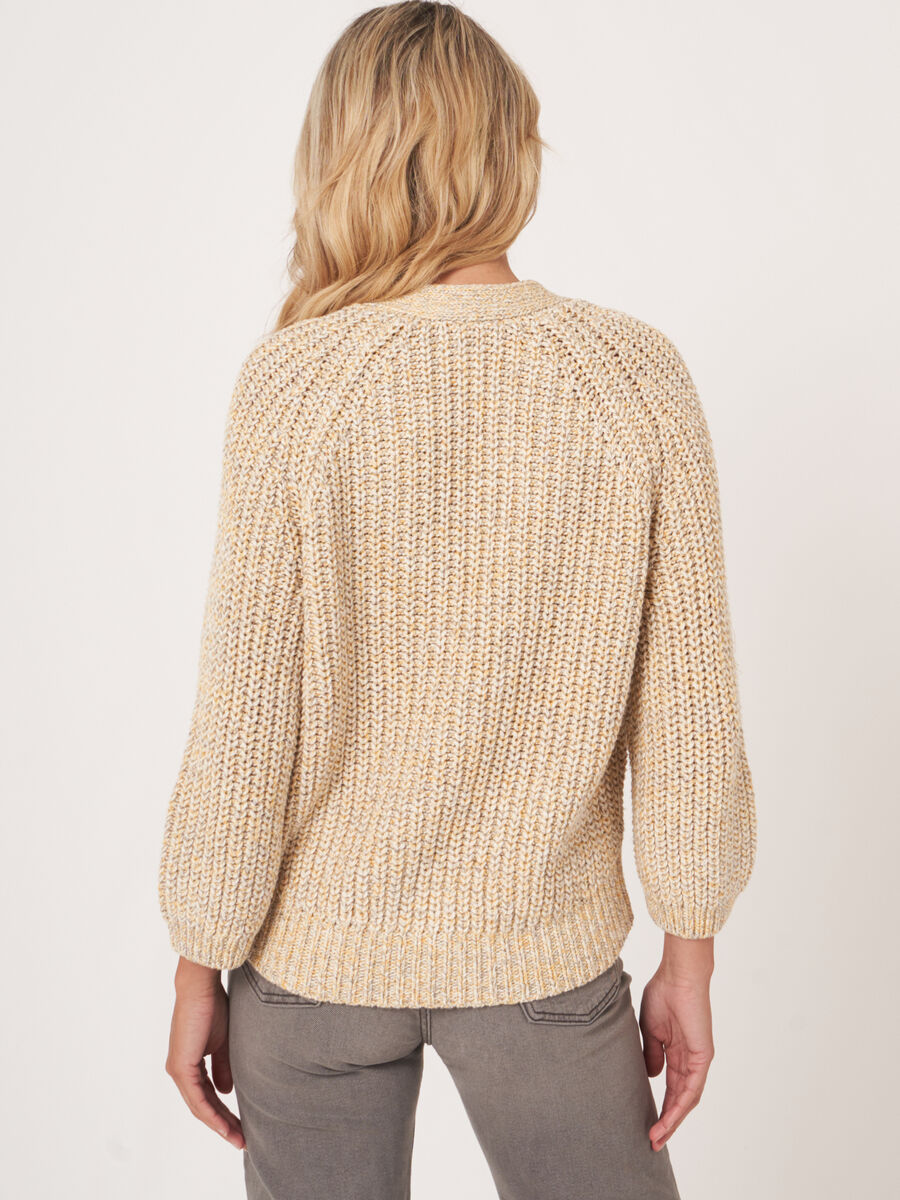 Two tone cotton blend chunky rib knit cardigan image number 2