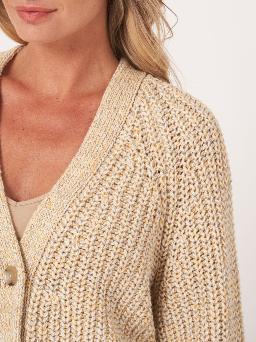 Two tone cotton blend chunky rib knit cardigan image number 3