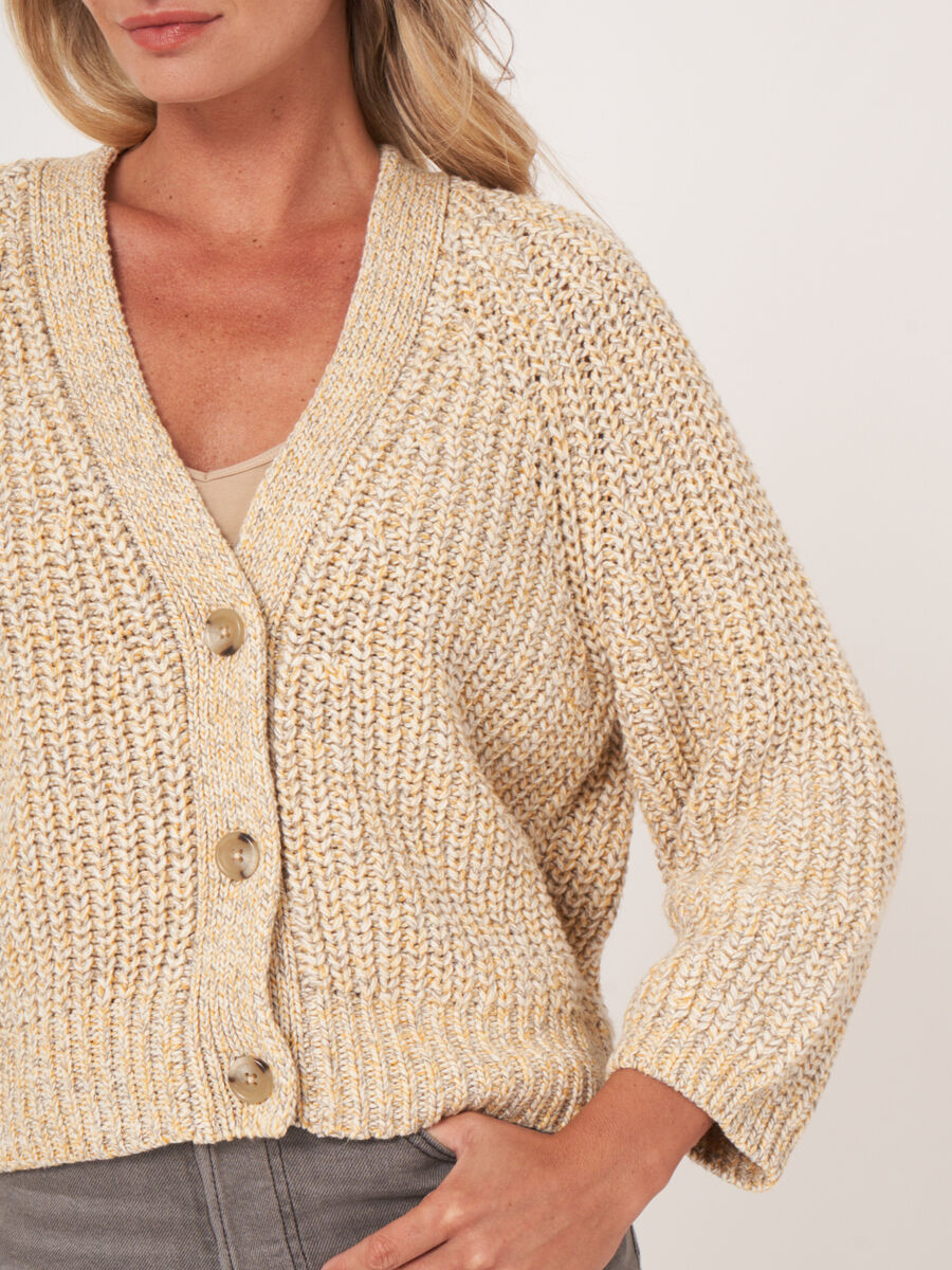 Two tone cotton blend chunky rib knit cardigan image number 4