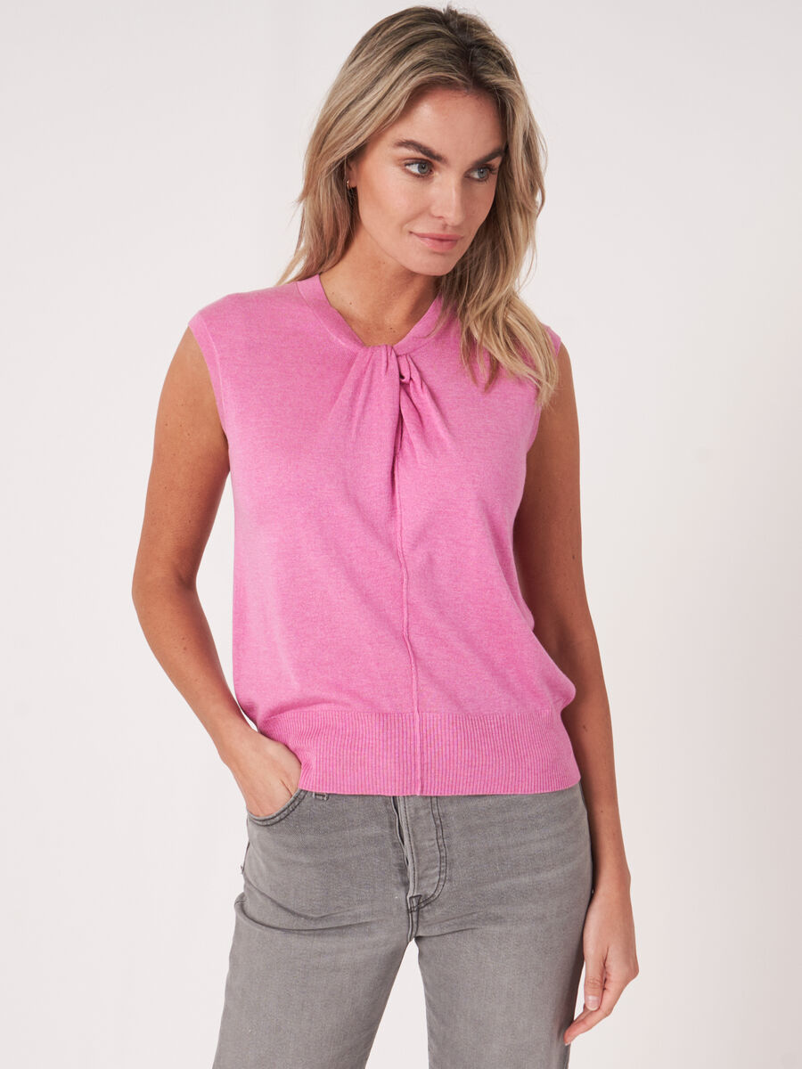 Super fine knit cashmere silk top with neckline with twisted knot detail image number 0