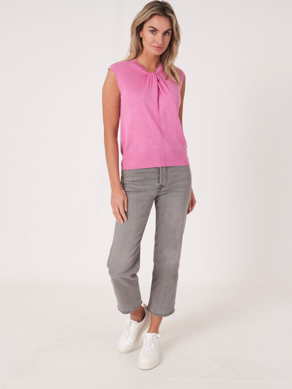 Super fine knit cashmere silk top with neckline with twisted knot detail image number 5