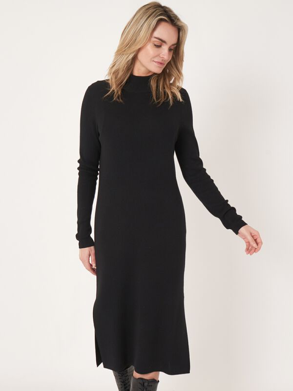 Super fine rib knit dress with stand collar image number 0