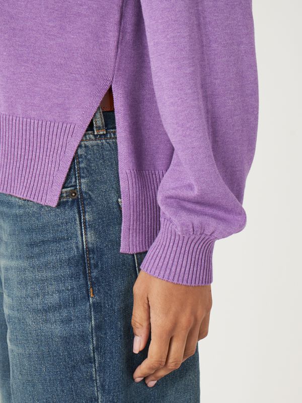 Cotton blend high neck sweater with puff sleeves image number 2