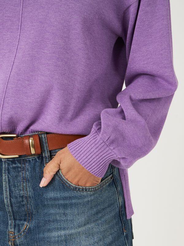 Cotton blend high neck sweater with puff sleeves image number 3