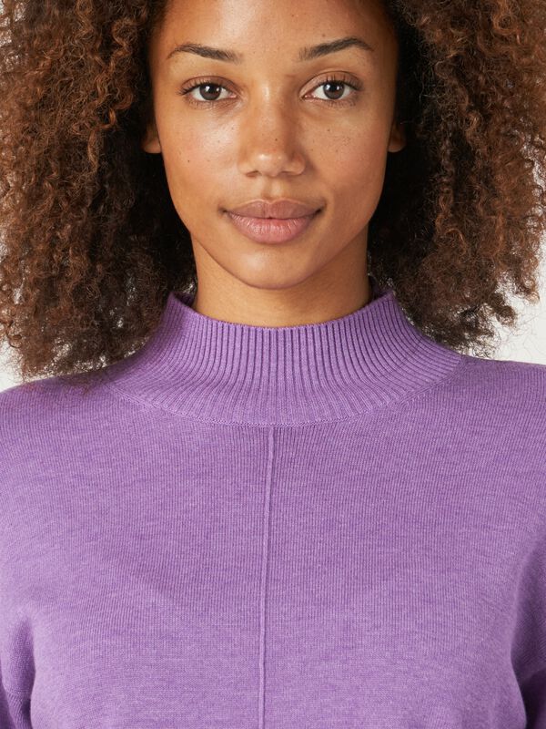 Cotton blend high neck sweater with puff sleeves image number 4