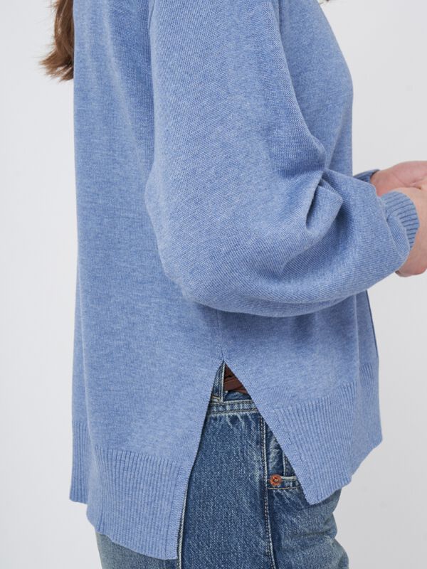 Pullover mit hohem Halsausschnitt und Puffärmeln aus Baumwollmischung image number 2