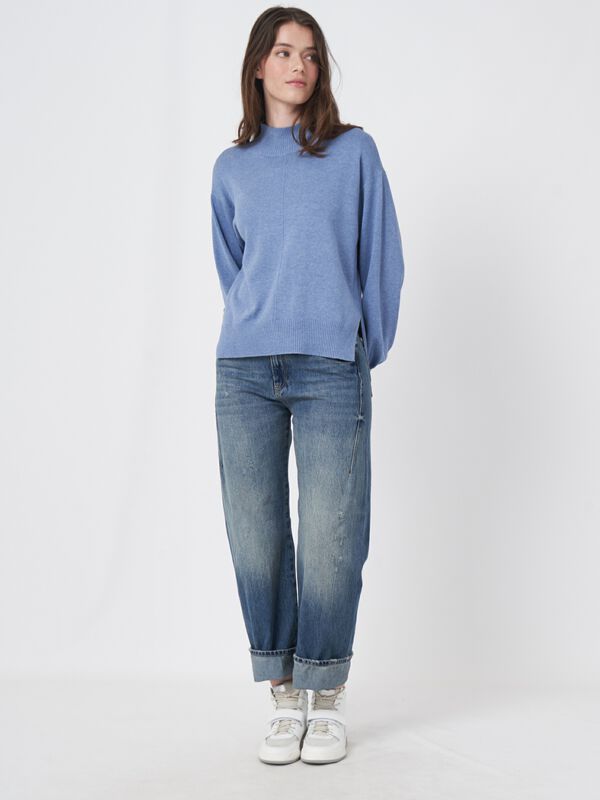 Pullover mit hohem Halsausschnitt und Puffärmeln aus Baumwollmischung image number 4