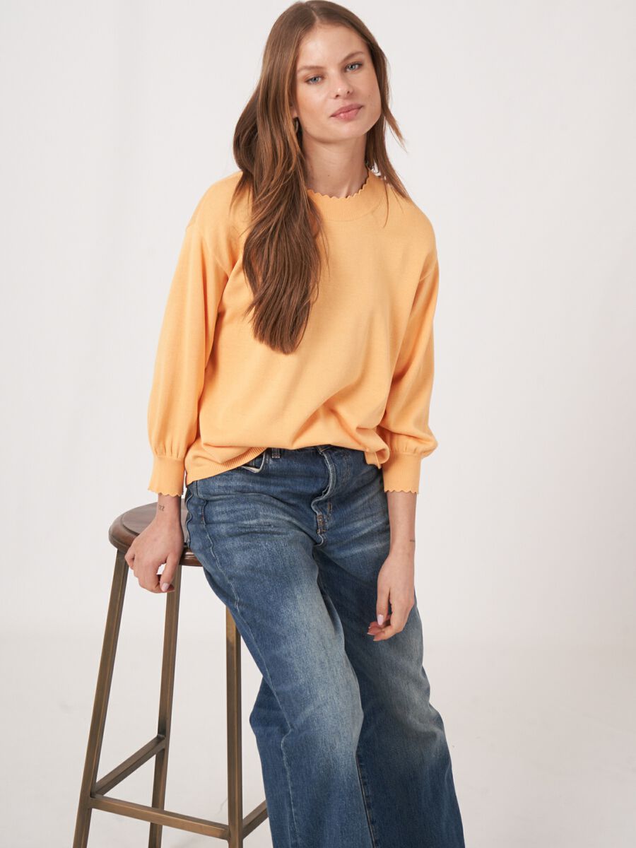 Cotton blend sweater with scalloped hem details image number 0