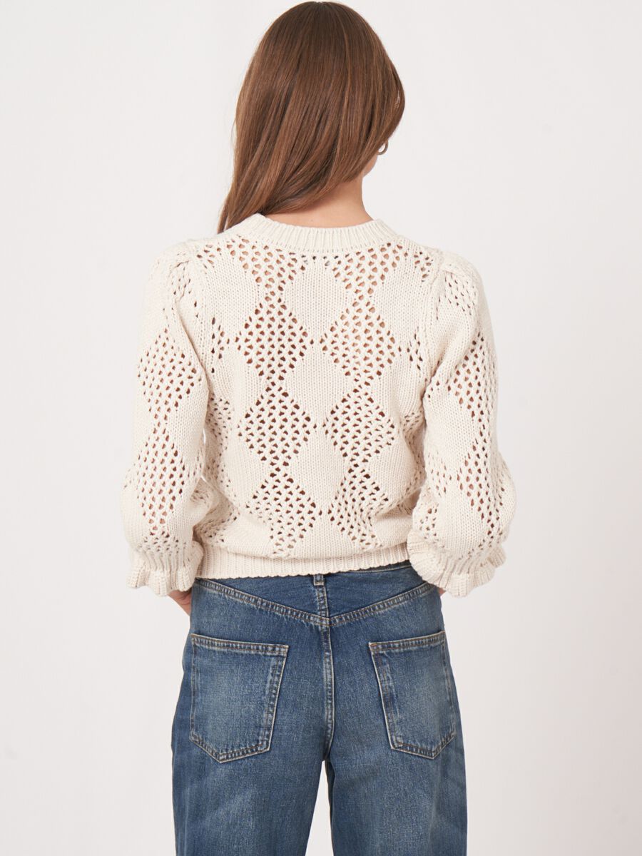 Women's Cotton openwork diamond knit sweater | REPEAT cashmere