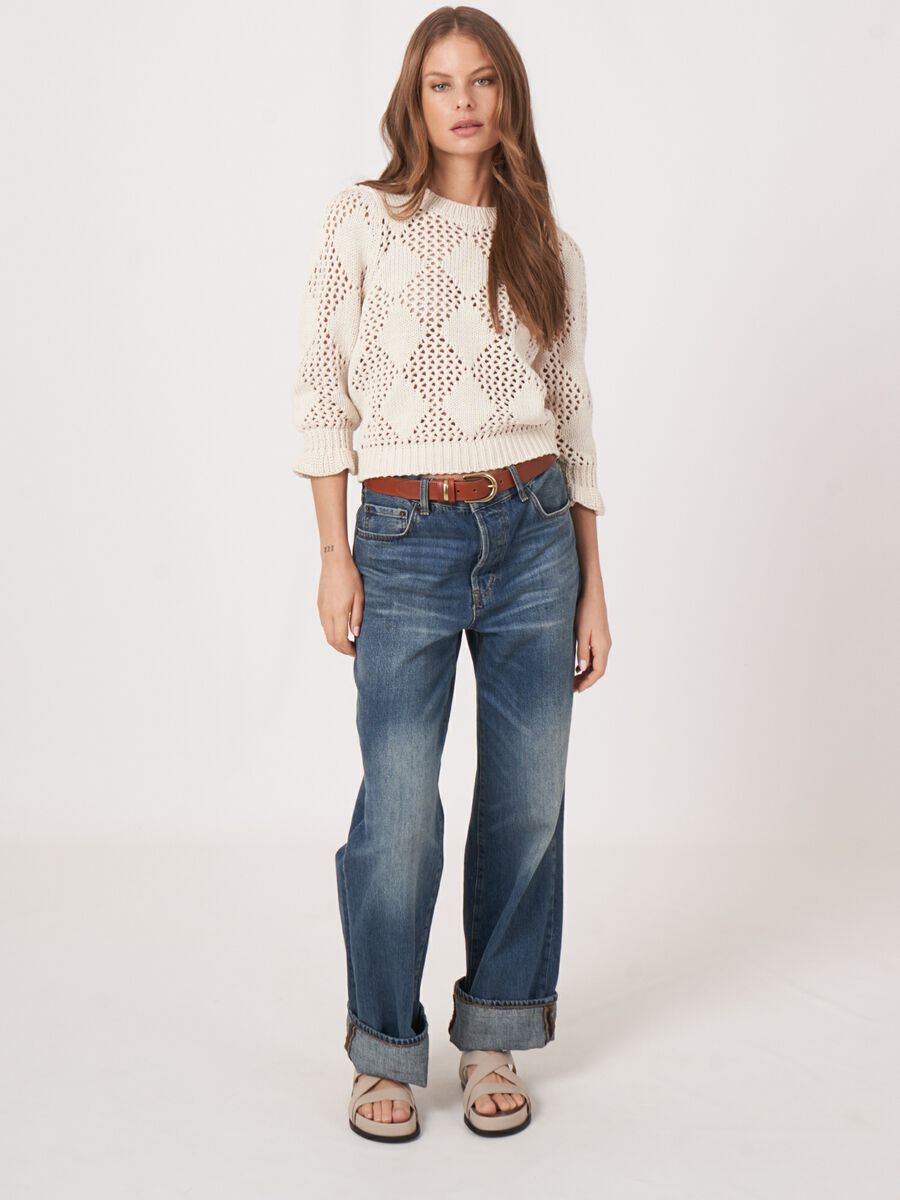 Katoenen gehaakte trui met ruitjespatroon image number 4