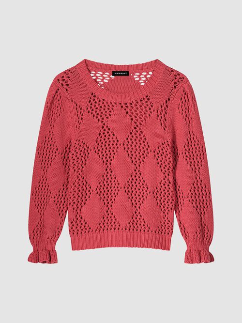 Katoenen gehaakte trui met ruitjespatroon