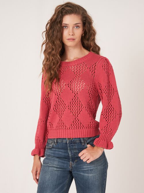 Katoenen gehaakte trui met ruitjespatroon