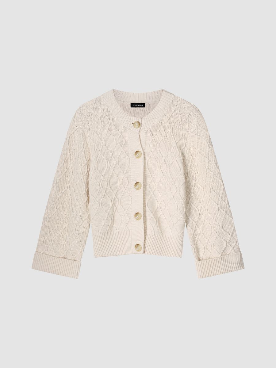 Cotton cable knit cardigan with wide sleeves image number 0