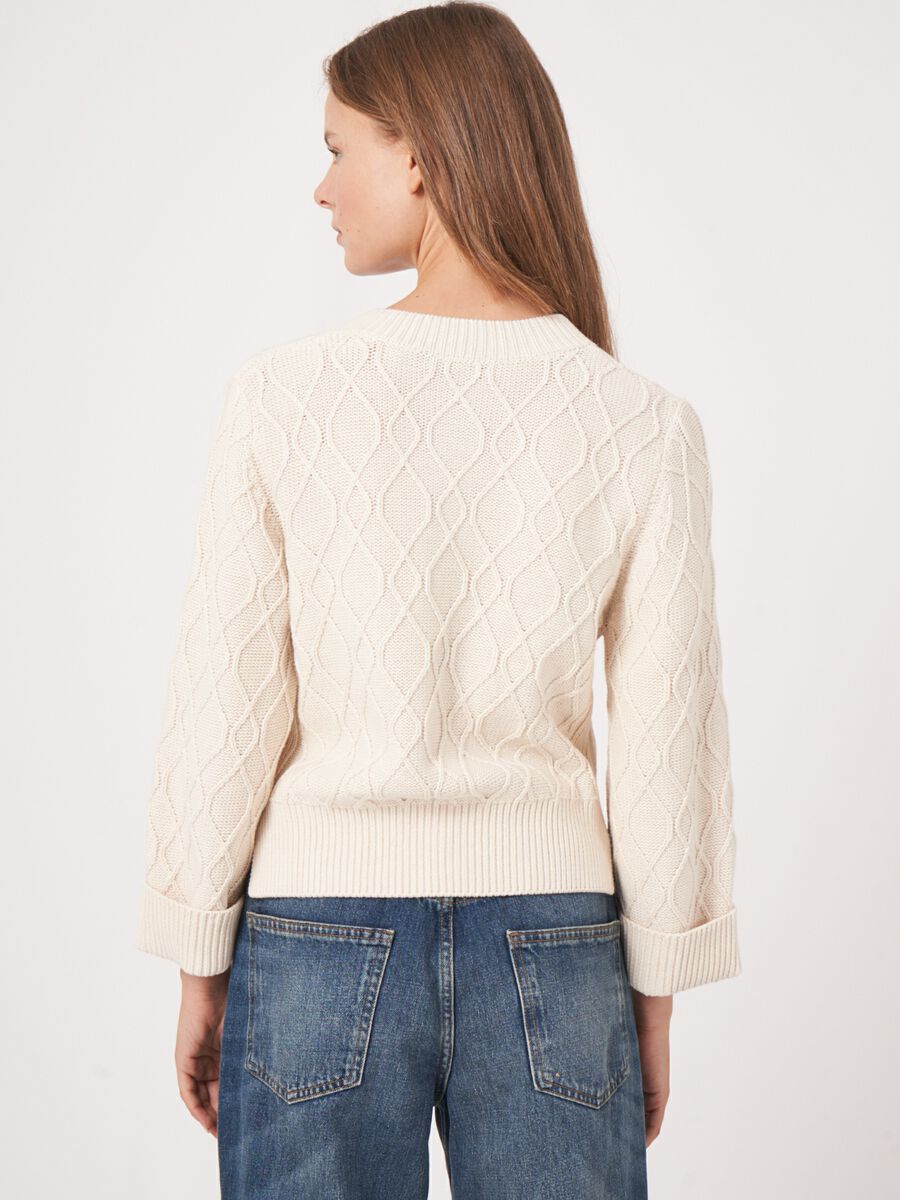 Women's Cotton cable knit cardigan with wide sleeves | REPEAT cashmere