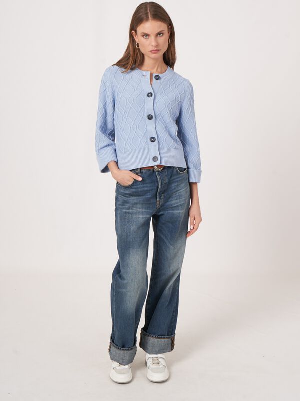 Cardigan torsadé en pur coton avec manches larges image number 4