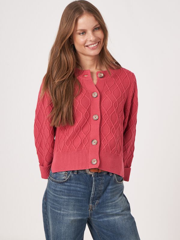 Cotton cable knit cardigan with wide sleeves image number 0