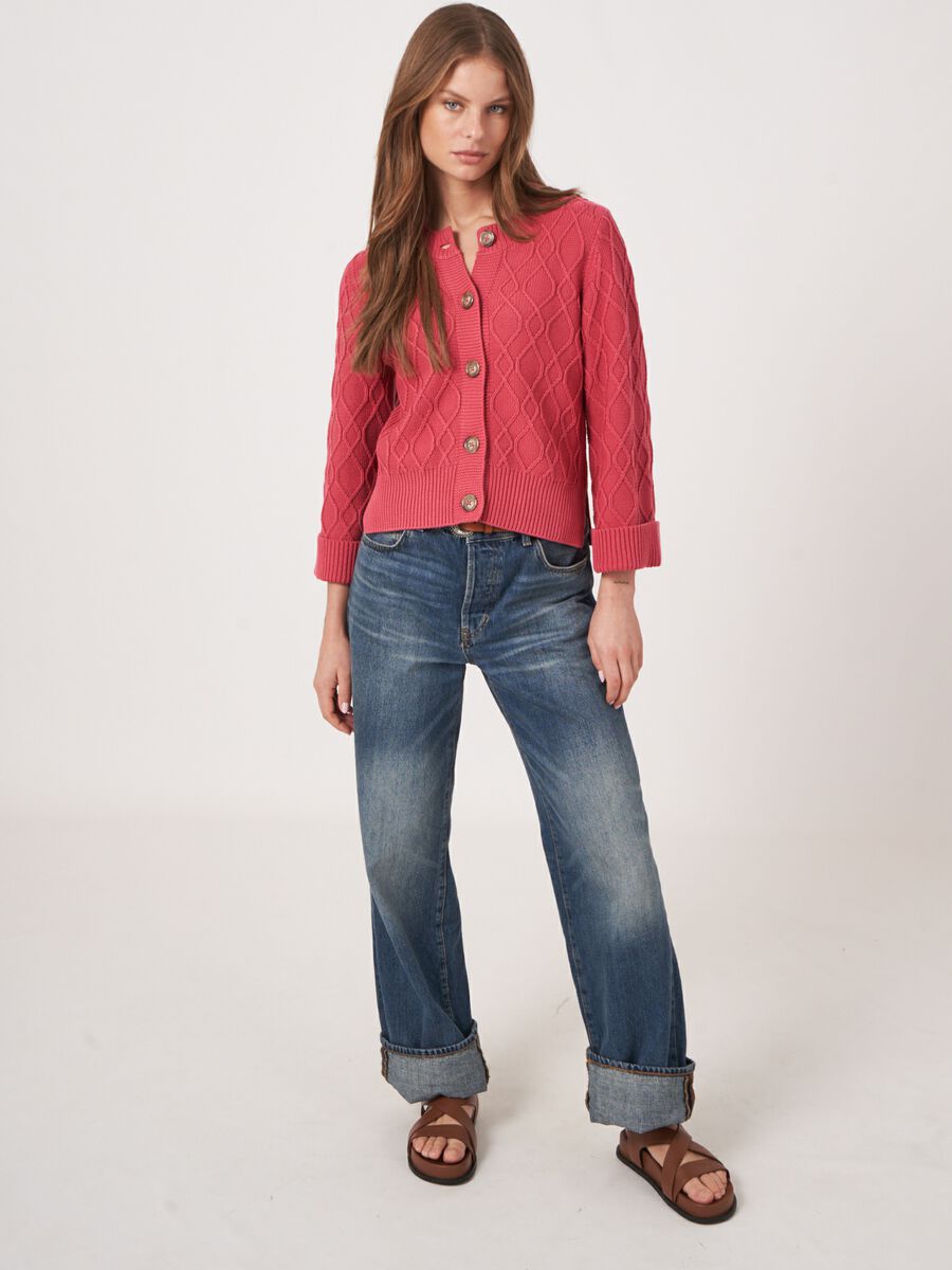 Zopf-Strickjacke aus Baumwolle mit weiten Ärmeln image number 4