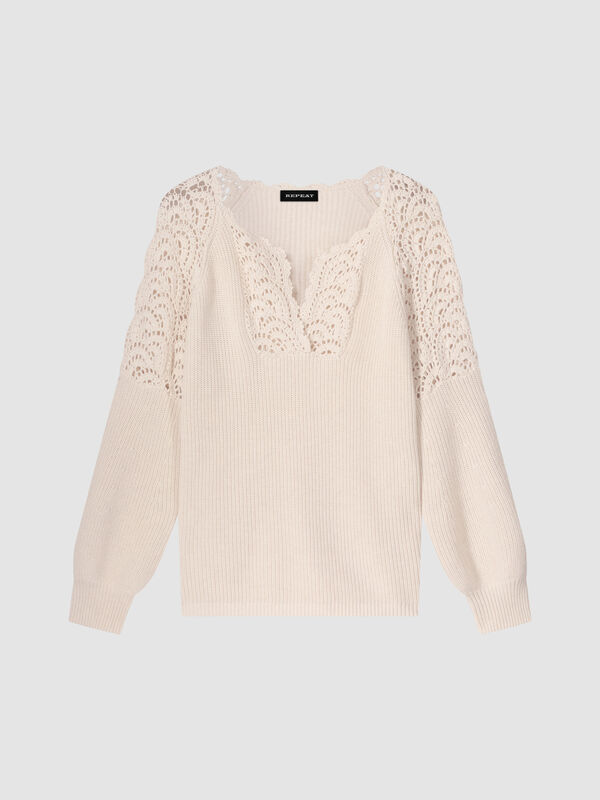 Baumwollpullover mit Puff&auml;rmeln und H&auml;keldetails image number 0