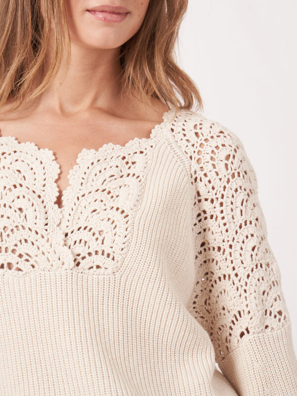 Baumwollpullover mit Puff&auml;rmeln und H&auml;keldetails image number 3