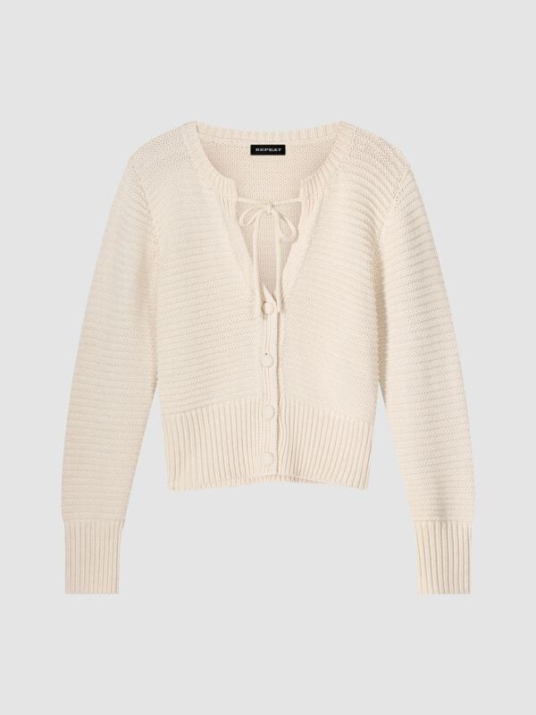 Cardigan en tricot de coton à encolure à nouér image number 0