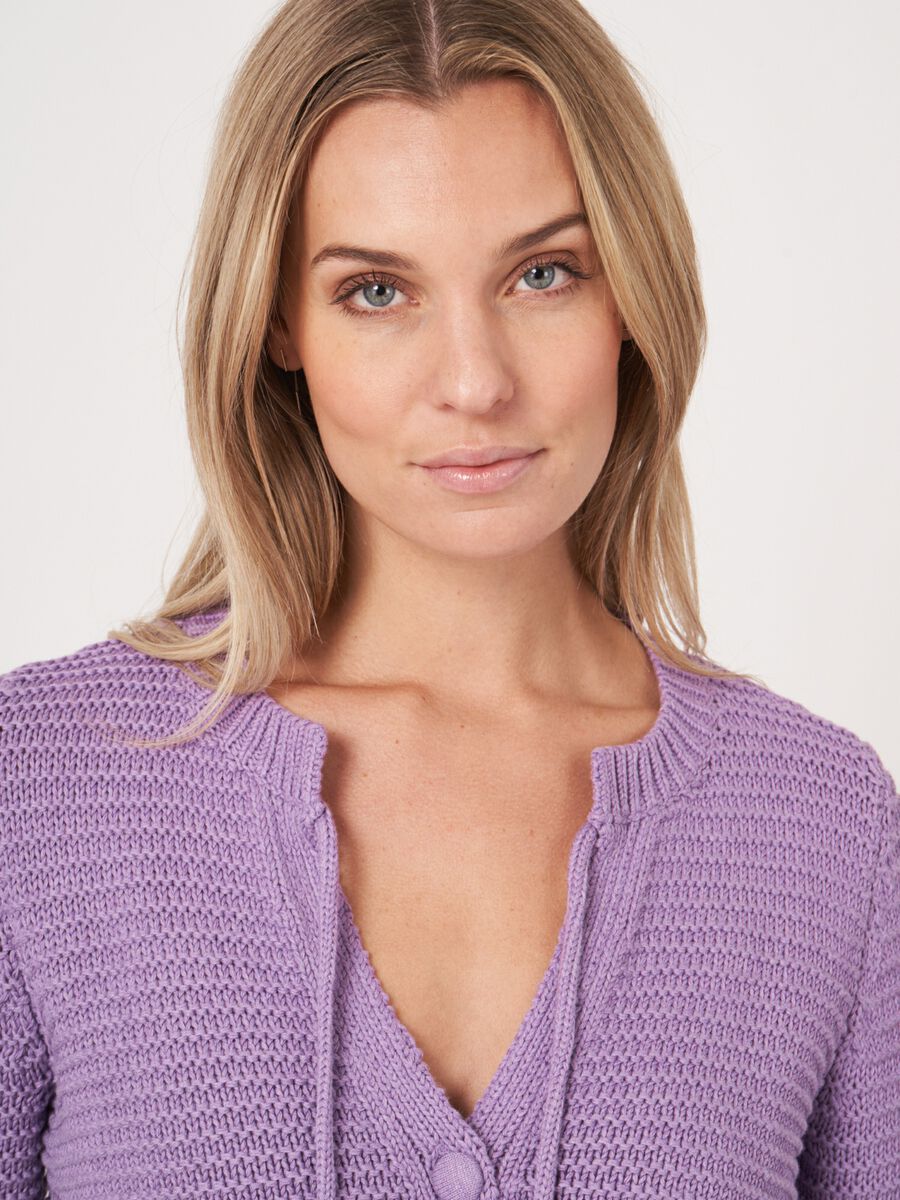 Cardigan en tricot de coton à encolure à nouér image number 3