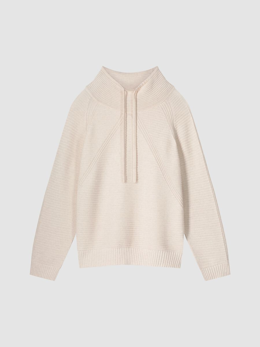 Cotton rib knit sweater with drawstring neckline image number 0