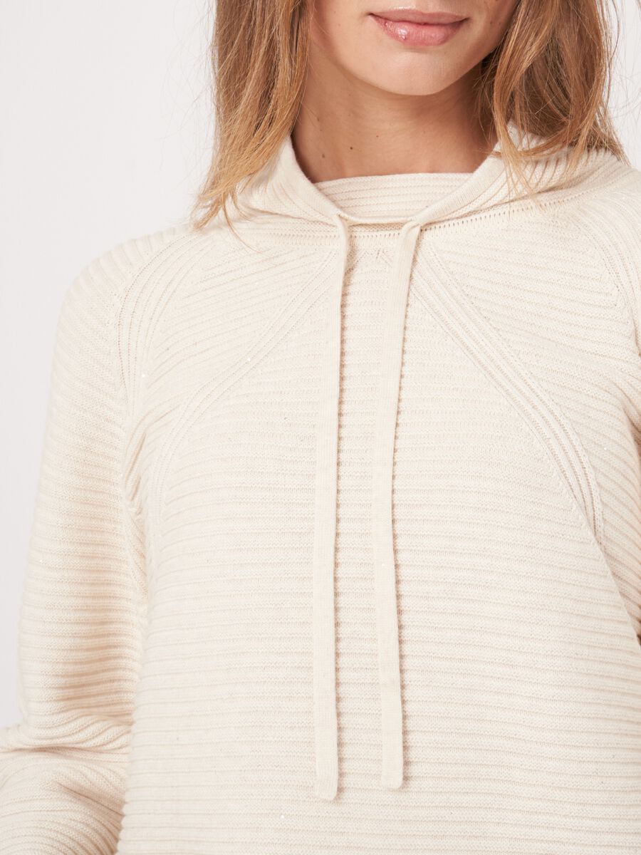 Cotton rib knit sweater with drawstring neckline image number 3
