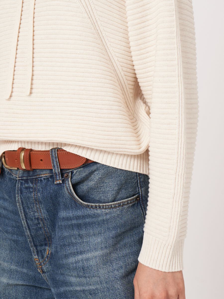 Cotton rib knit sweater with drawstring neckline image number 4