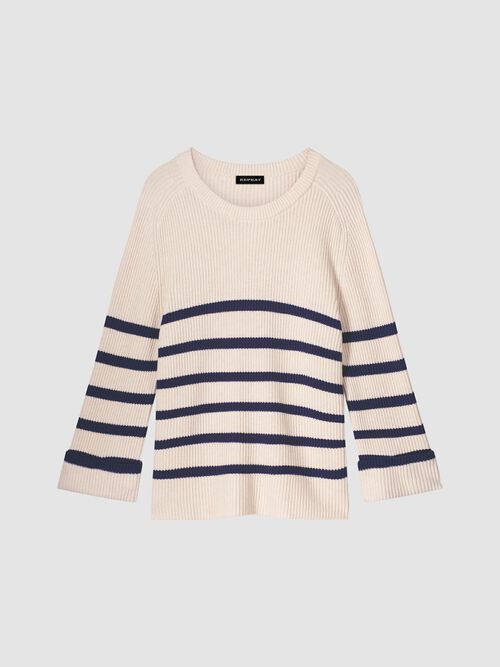 Gestreepte A-lijn trui met boothals en trompetmouwen