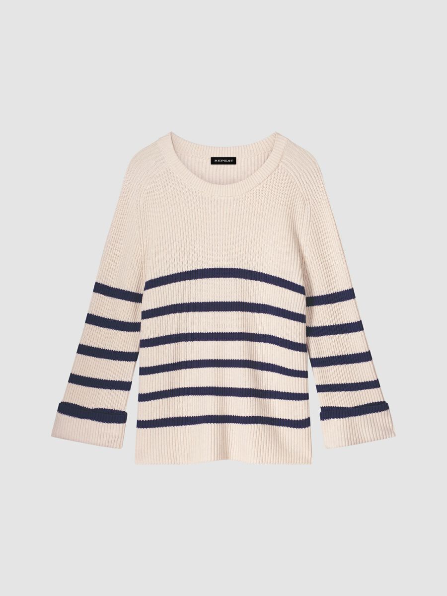 Boat neck striped sweater with flare sleeves image number 0