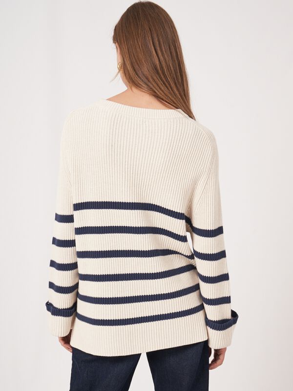 Boat neck striped sweater with flare sleeves image number 2