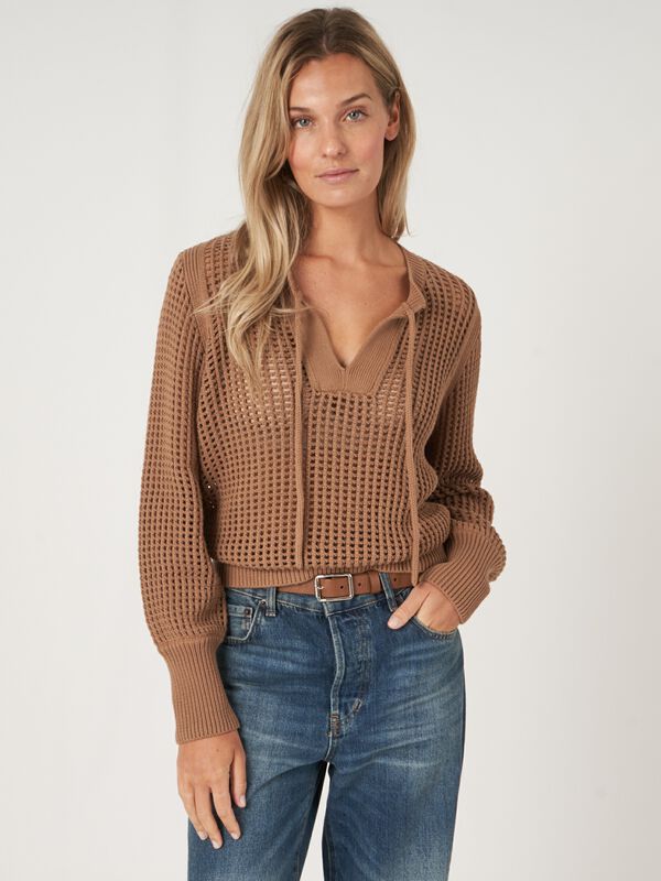 Ajour trui van zuiver katoen met strikkoord image number 1