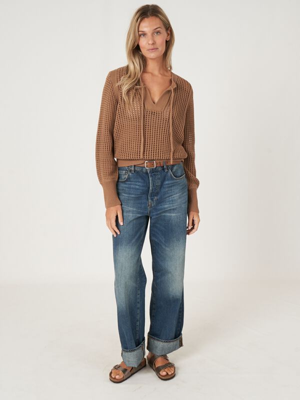 Ajour trui van zuiver katoen met strikkoord image number 5