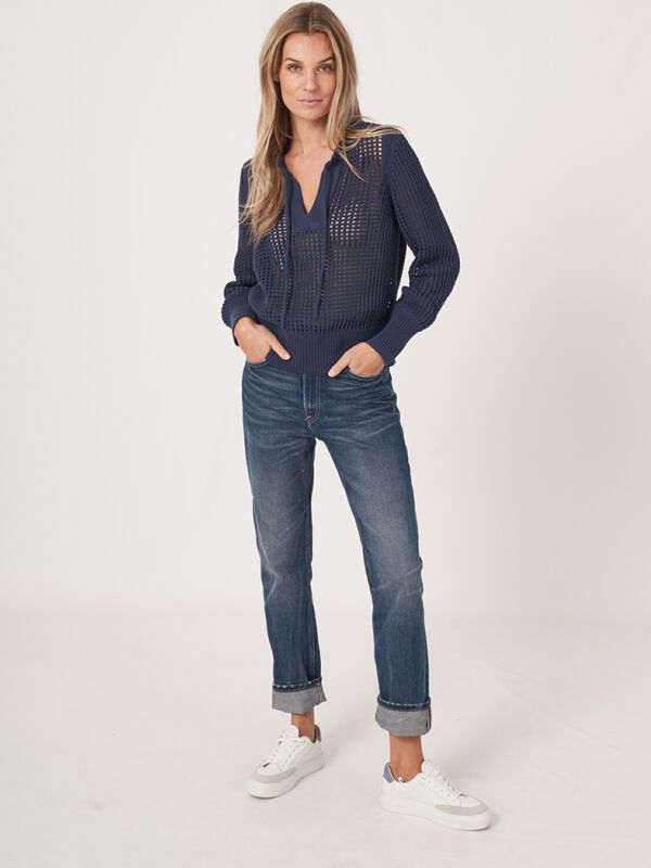 Ajour trui van zuiver katoen met strikkoord image number 4