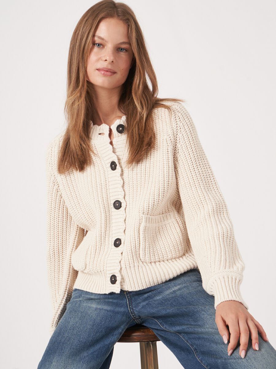 Chunky cotton rib knit cardigan with pockets image number 1