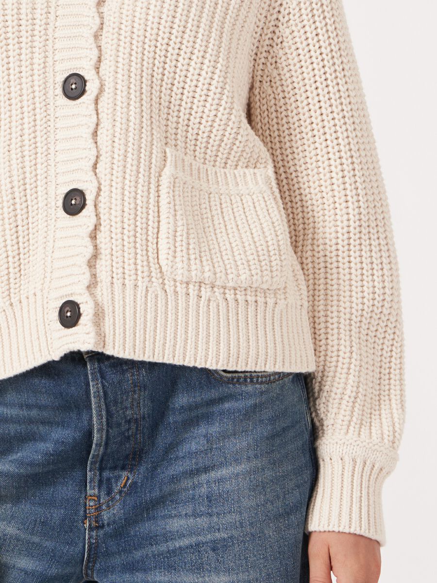 Chunky cotton rib knit cardigan with pockets image number 3