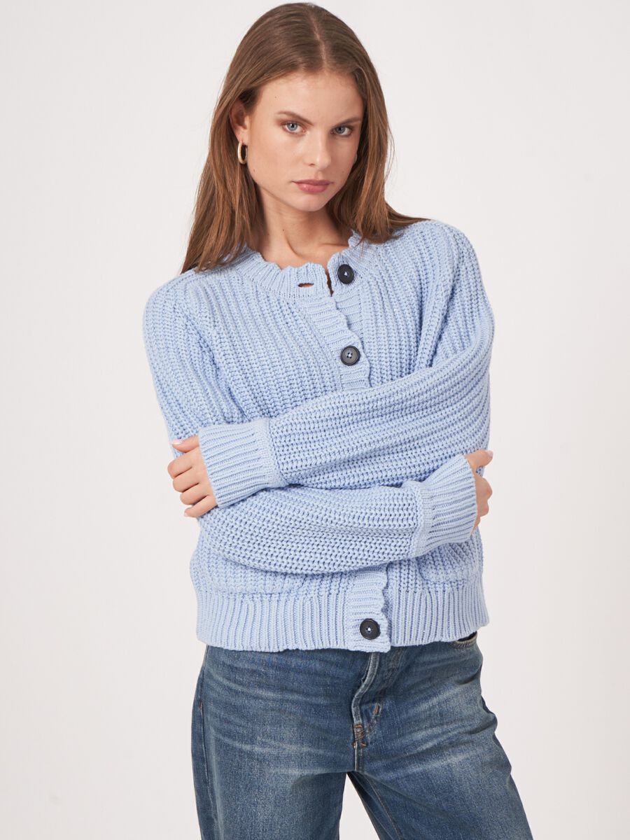 Chunky cotton rib knit cardigan with pockets image number 0