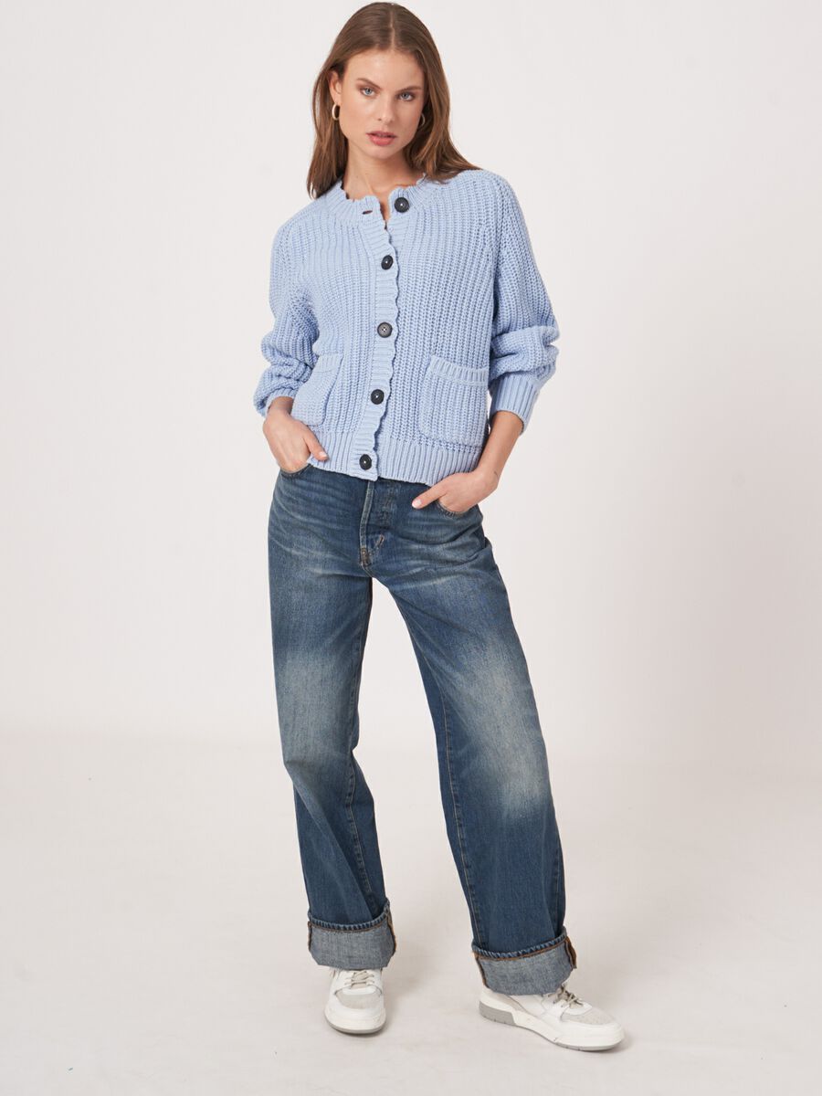 Chunky cotton rib knit cardigan with pockets image number 4