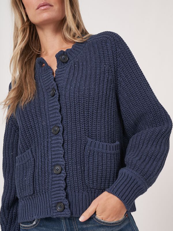 Chunky cotton rib knit cardigan with pockets image number 2