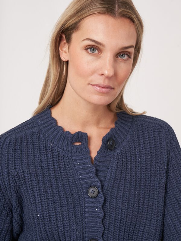 Chunky cotton rib knit cardigan with pockets image number 3