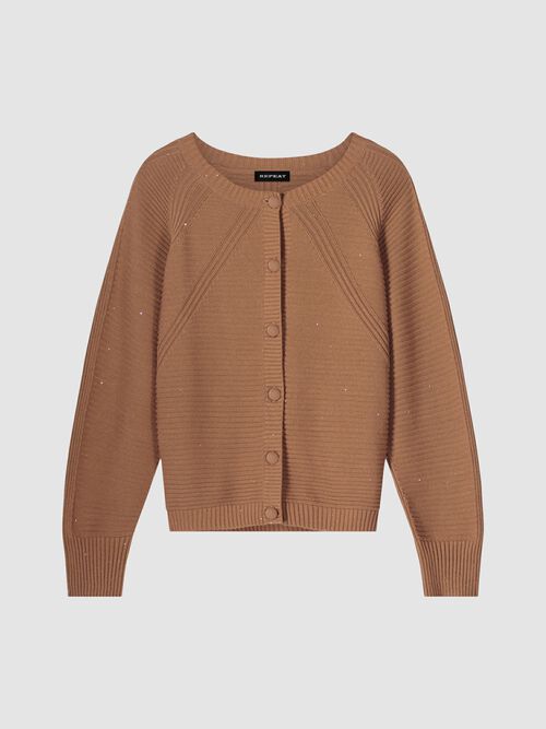 Pure cotton knit cardigan with sparkling mini sequins