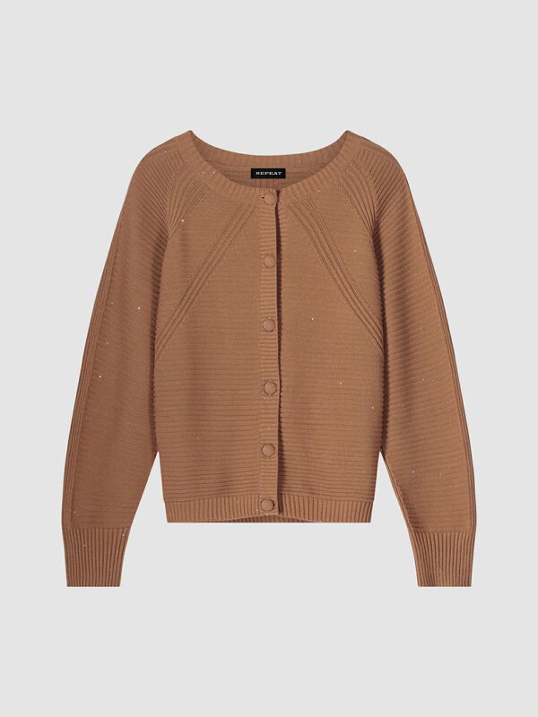 Pure cotton knit cardigan with sparkling mini sequins image number 1