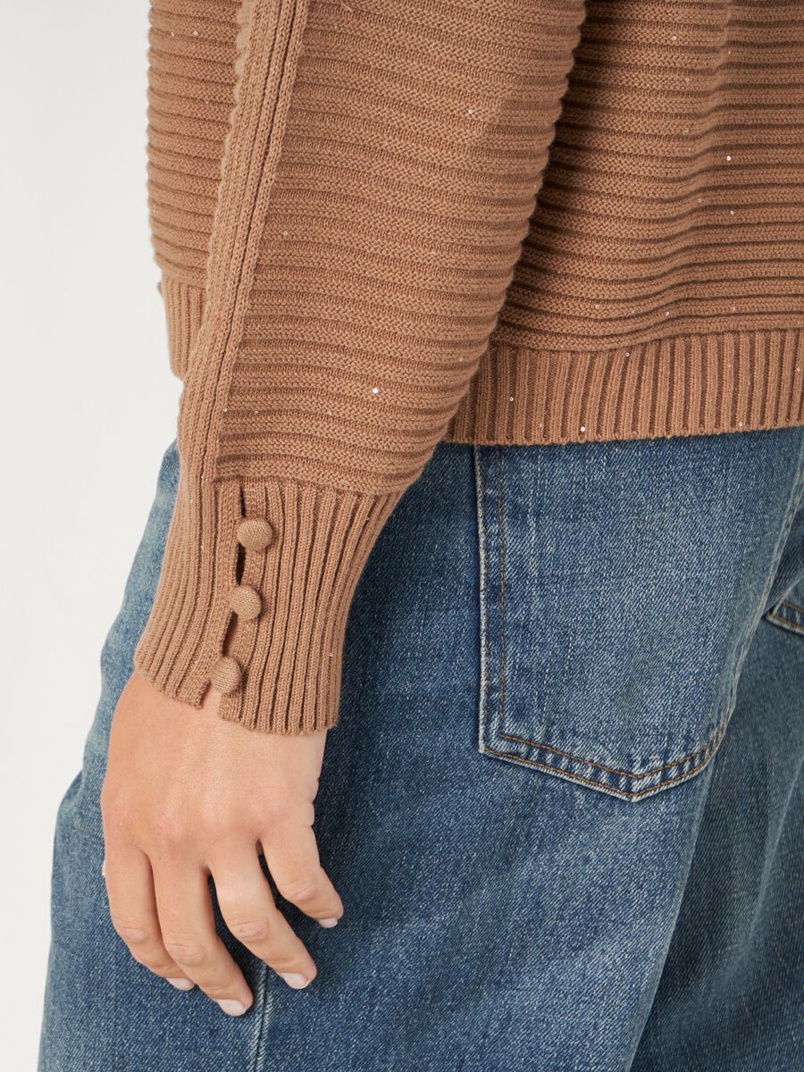 Pure cotton knit cardigan with sparkling mini sequins image number 4