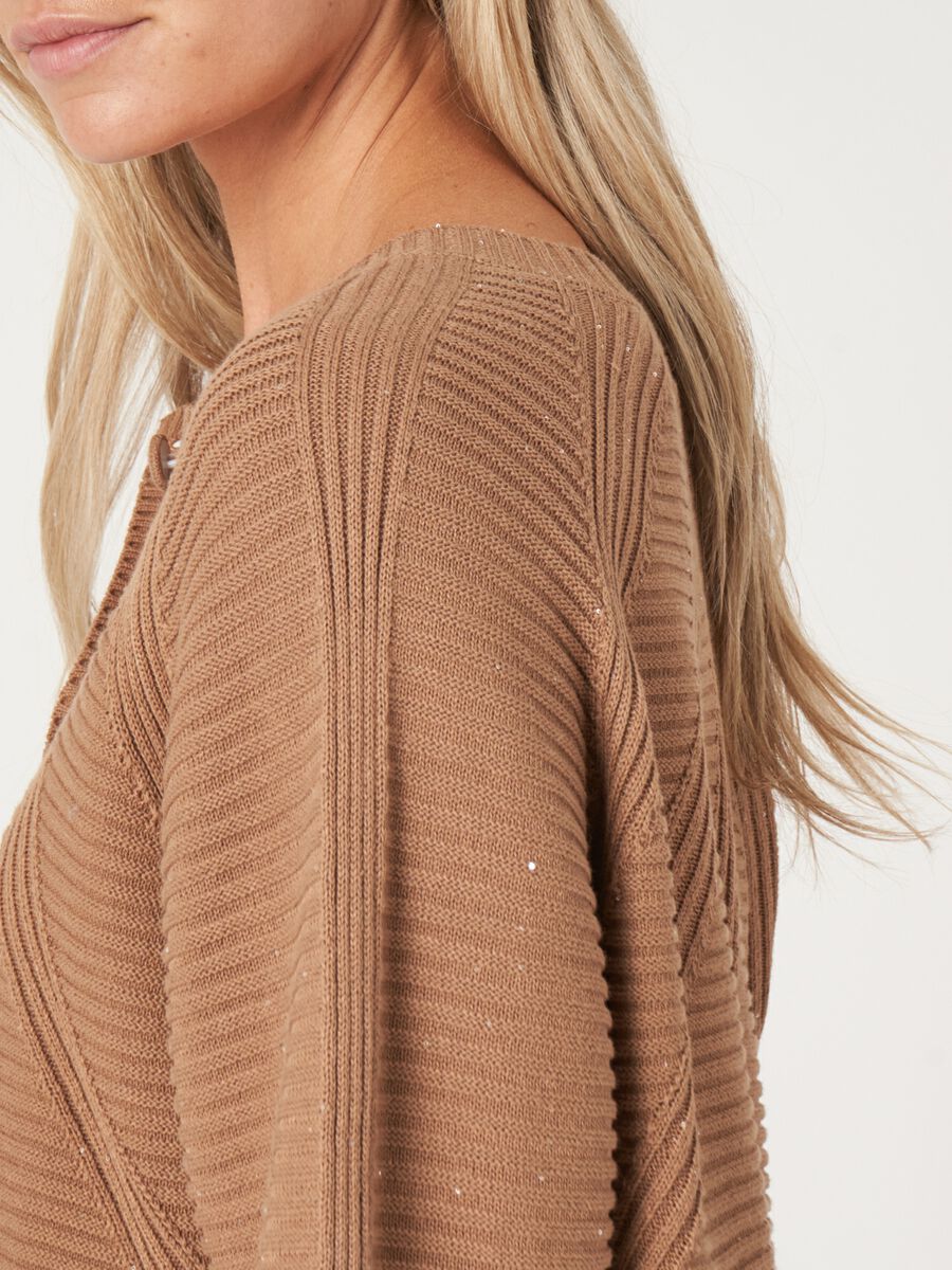 Pure cotton knit cardigan with sparkling mini sequins image number 5