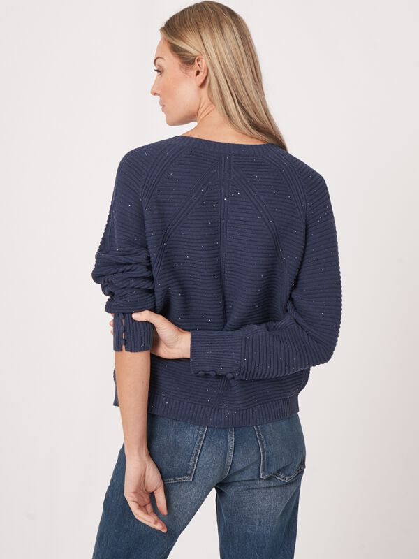 Gebreid vest van zuiver katoen met fonkelende mini-pailletten image number 1